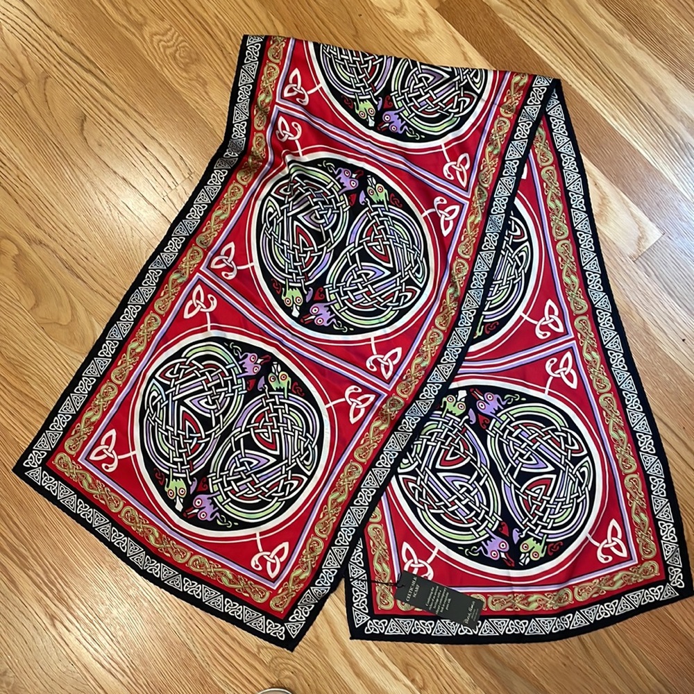 Red Celtic Fox Silk Scarf by Patrick Francis